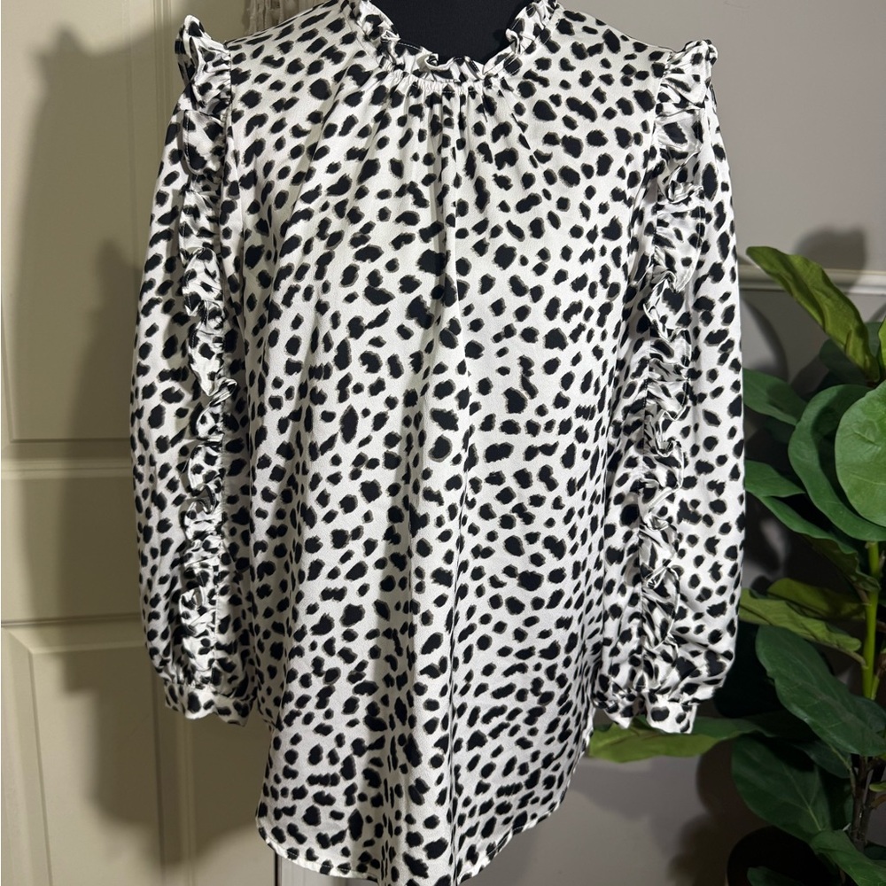 J. Crew Black and White Spotted Blouse size small